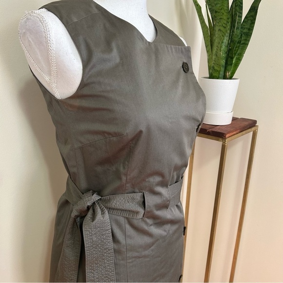 REISS Olive Green Sleeveless Button Down Belted Utility Dress - Picture 7 of 7
